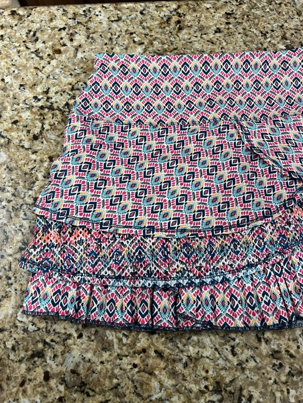 New - Lucky in Love Pink & Navy Geometric Tiered Skater Skort | Size Medium